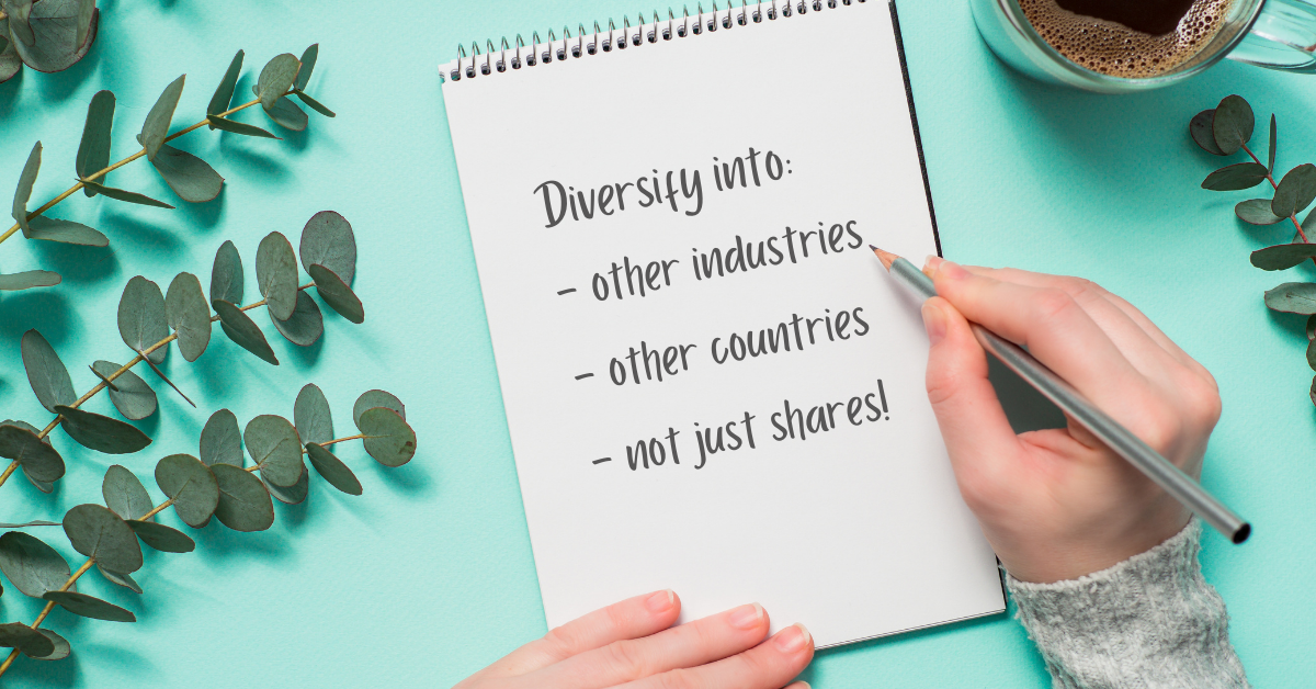 The image describes a note of diversity guide: Diversity into other country, other industry, not just shares.