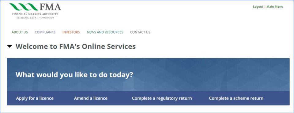 FMA online services home page screen shot